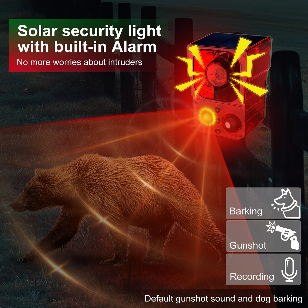SENKEFEI SS solar outdoor motion sensor alarm, side view highlights rugged weatherproof housing.