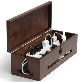 SenlanMot wooden cable box front view showing clean aesthetic and hidden cords