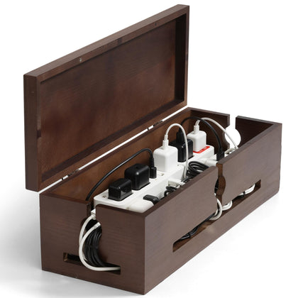 SenlanMot wooden cable box front view showing clean aesthetic and hidden cords