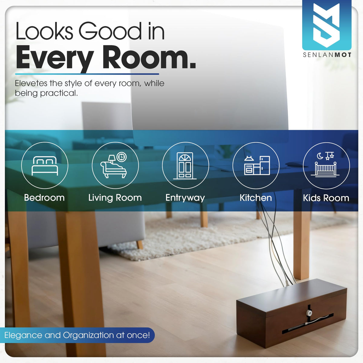 SenlanMot interior with power strip demonstrating organized charging capacity