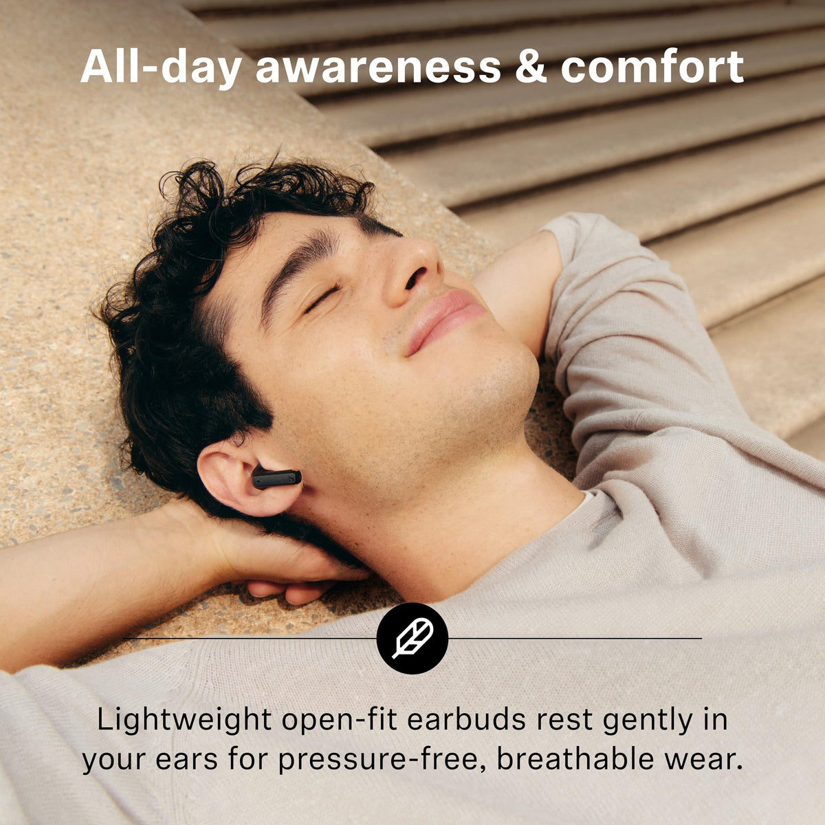 Sennheiser ACCENTUM Open close-up texture of earbud shaft for comfortable fit
