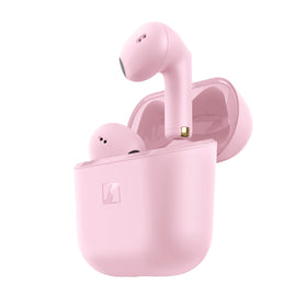 Sennheiser ACCENTUM Open front view showing pink earbuds and benefit of clear design