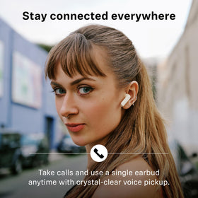 Sennheiser ACCENTUM Open worn on ear in lifestyle scene for ambient awareness