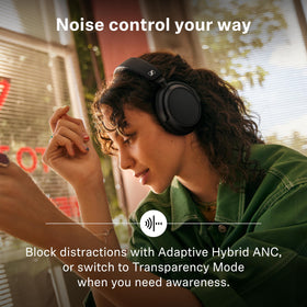 Sennheiser Accentum Plus active noise cancellation creates a calmer listening space.