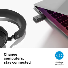 Sennheiser BTD 600 packaging and label emphasizing compatibility and codec support benefit clear info