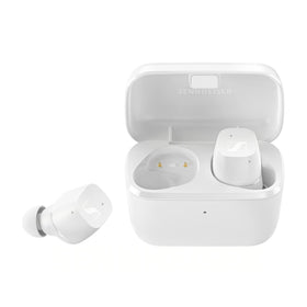 Sennheiser CX True Wireless charging case shown for on-the-go charging and storage