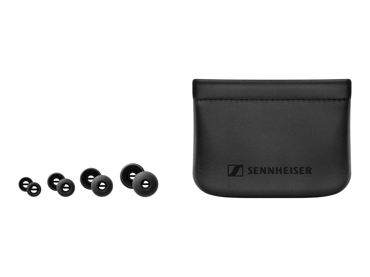 Sennheiser CX 300S four ear tips displayed to customize fit and improve noise isolation