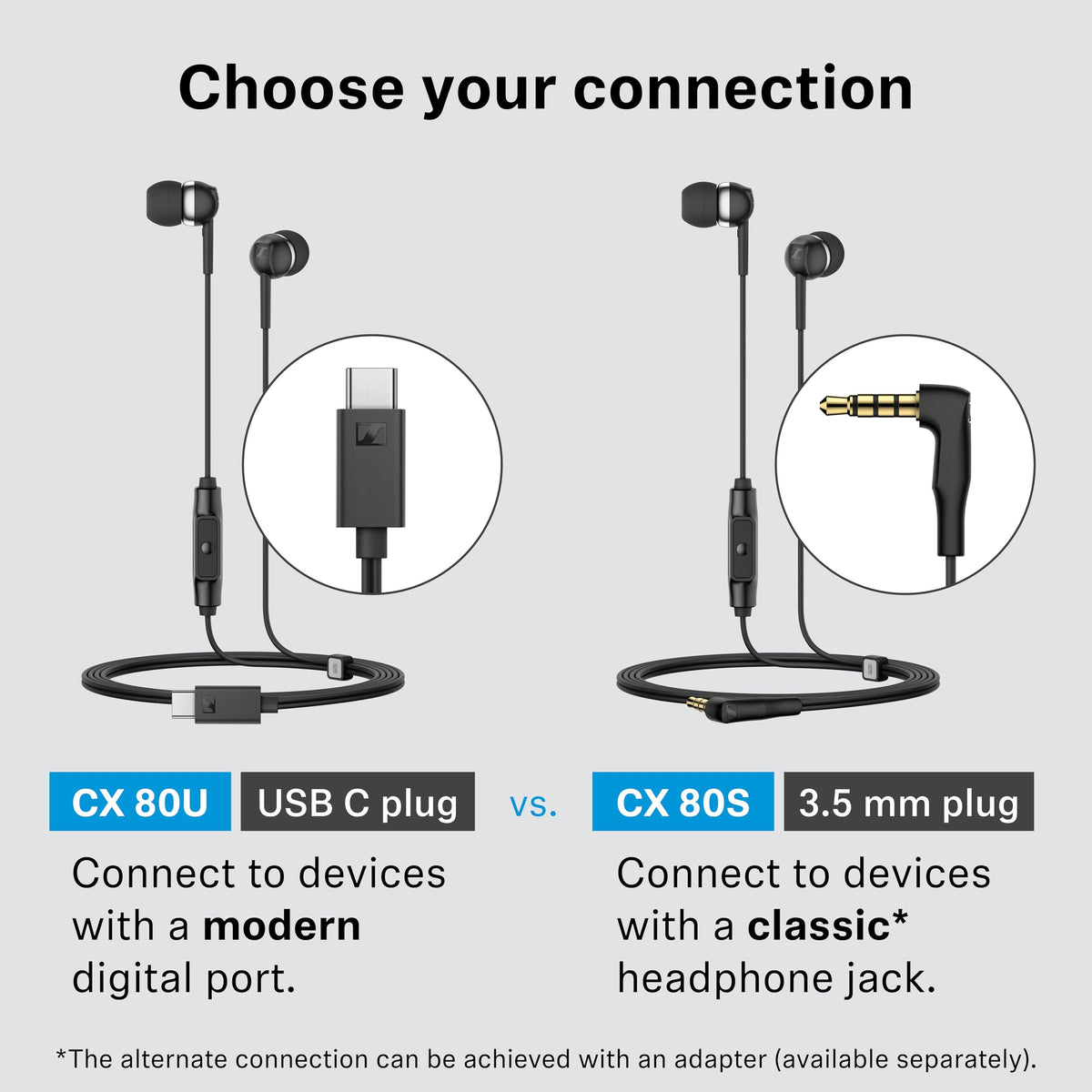 Sennheiser CX 80U cable and joint detail showing durable construction benefit