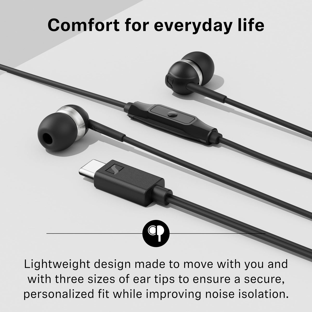Sennheiser CX 80U silicone ear tips in three sizes for tailored comfort benefit