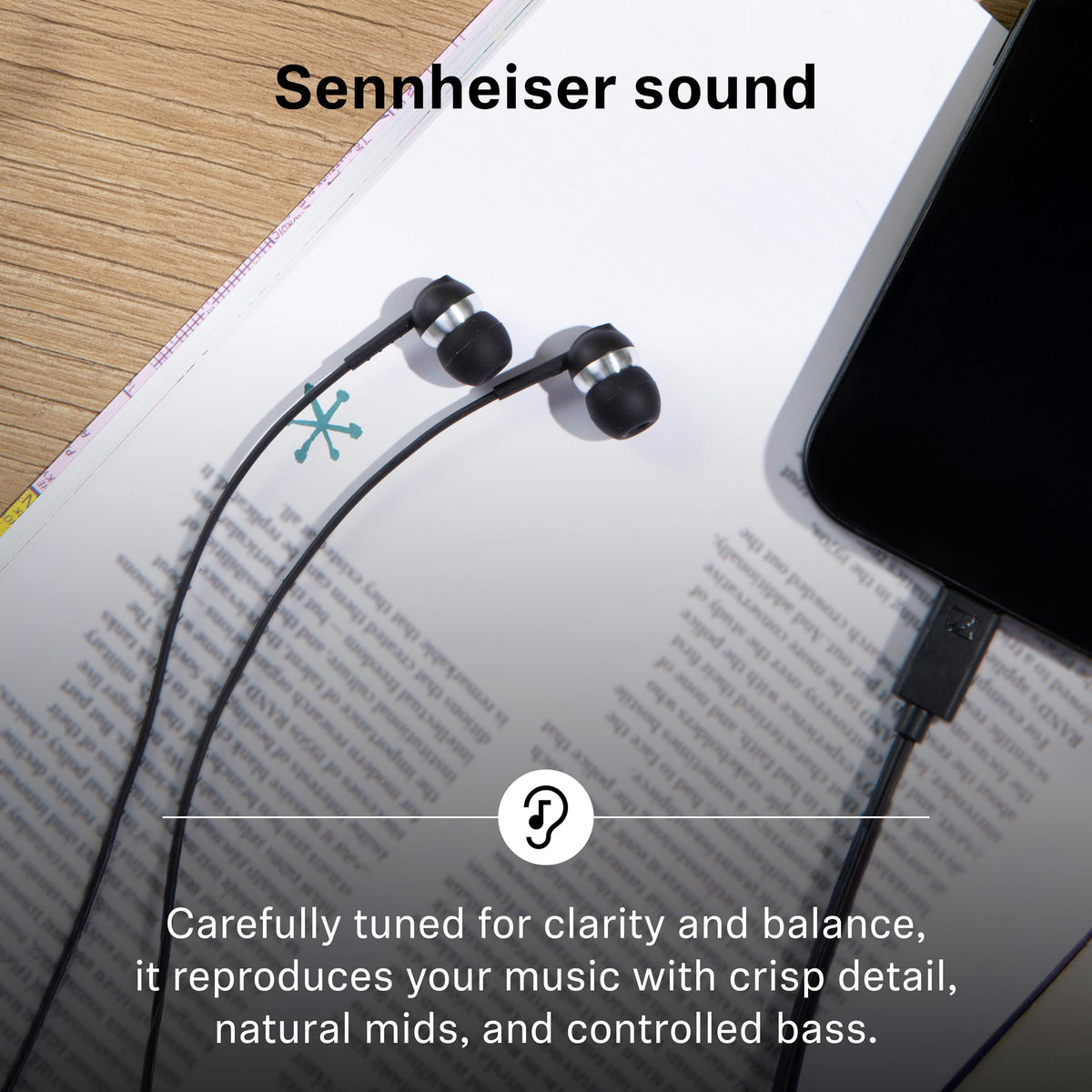 Sennheiser CX 80U USB‑C plug detail for simple, no‑battery connection benefit