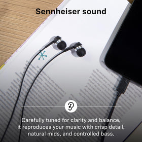 Sennheiser CX 80U USB‑C plug detail for simple, no‑battery connection benefit