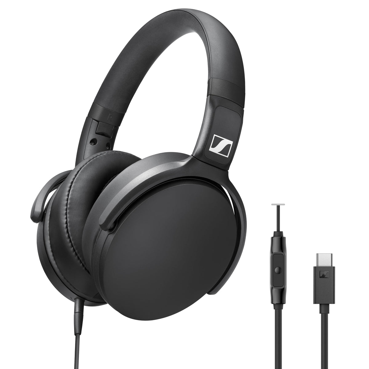 Sennheiser HD 400U headphones folded for compact travel.