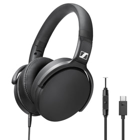 Sennheiser HD 400U headphones folded for compact travel.