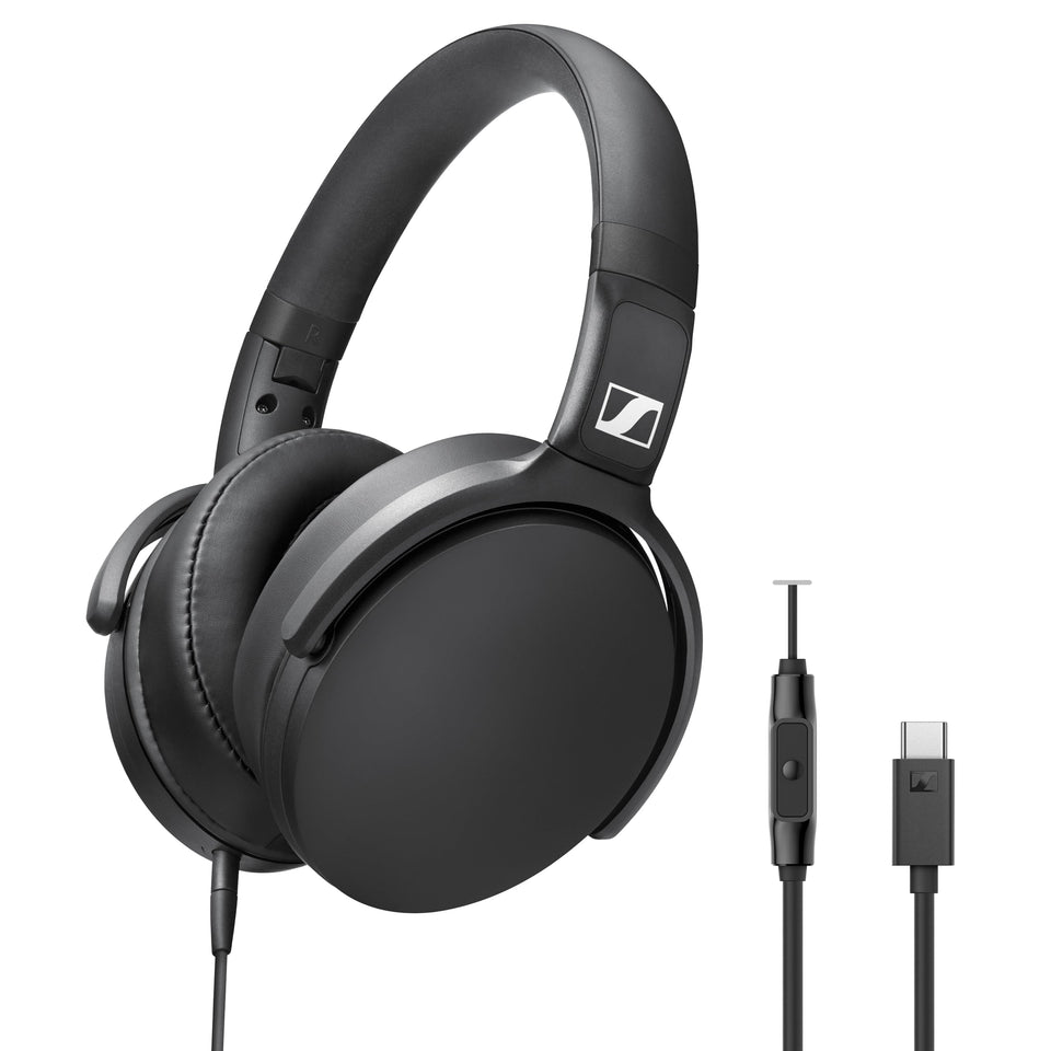 Sennheiser HD 400U headphones folded for compact travel.