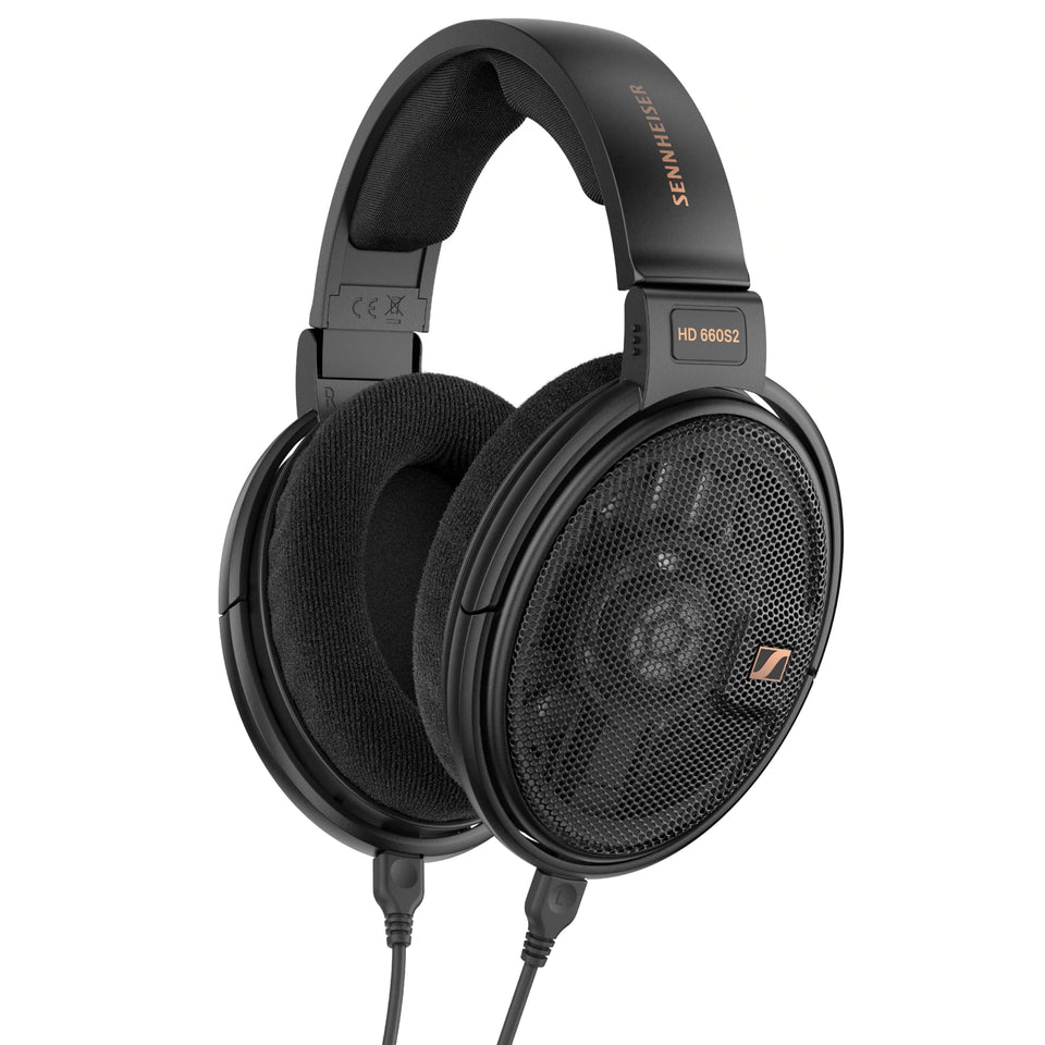 Sennheiser HD 660S2 open-back headphones close-up showing premium build and comfort.