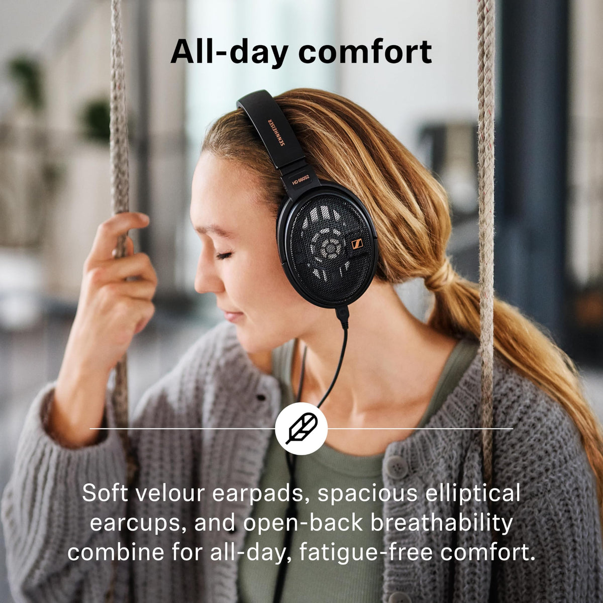 Sennheiser HD 660S2 worn on head showing ergonomic fit.
