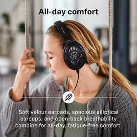 Sennheiser HD 660S2 worn on head showing ergonomic fit.