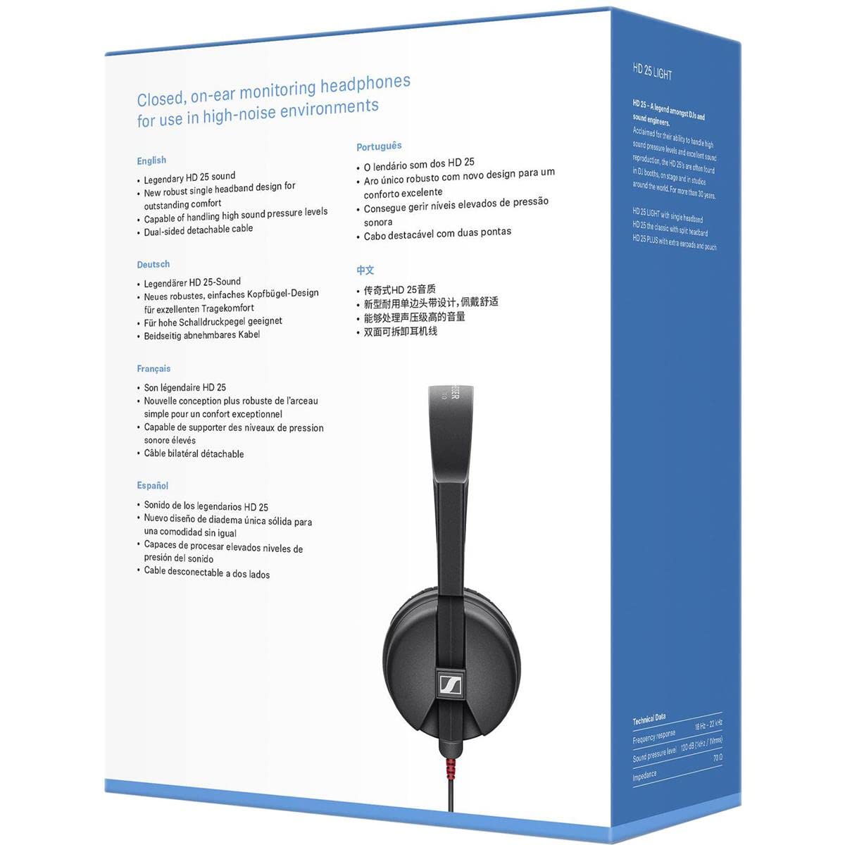 Sennheiser HD 25 LIGHT high SPL capability supports loud playback.