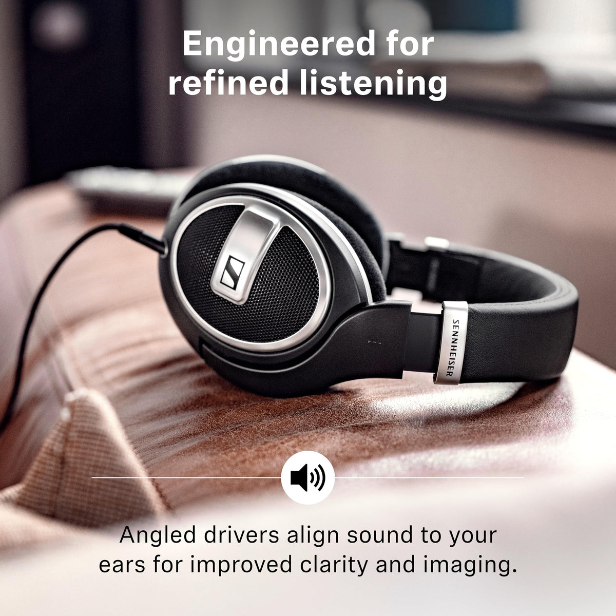 Sennheiser HD 599 ear pads close-up indicating replaceable cushions for extended comfort
