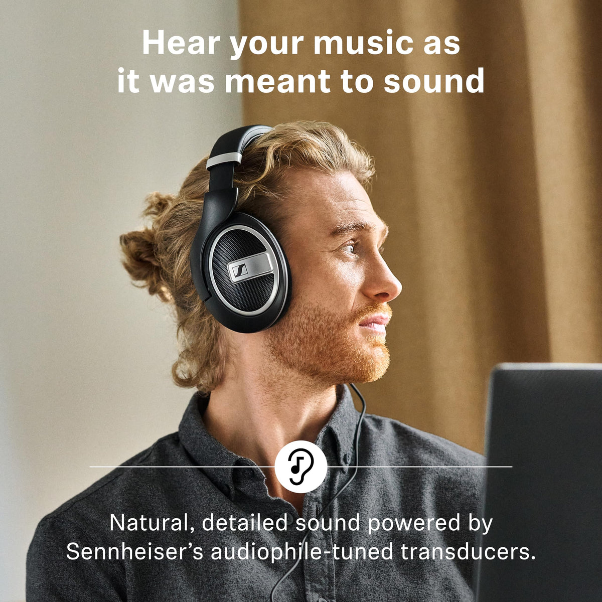 Sennheiser HD 599 earcups close-up with plush padding for fatigue-free listening