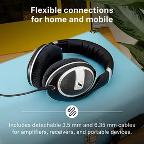 Sennheiser HD 599 headband detail showing durable build and sleek black finish