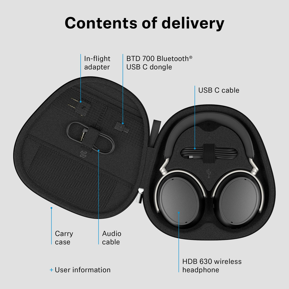 Sennheiser HDB 630 wired cable connection for versatile use