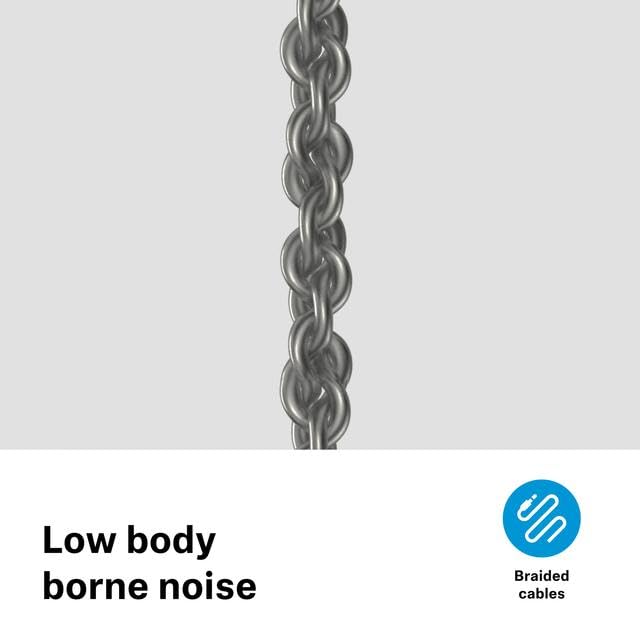 Sennheiser IE 200 low-noise braided cable reduces handling noise for cleaner playback.