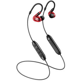 Sennheiser IE 100 PRO wireless in-ear set with red finish for clear stage monitoring.