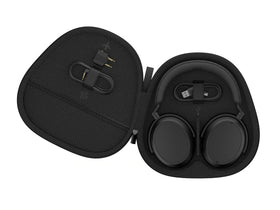 User on a call using Momentum 4 for clear audio