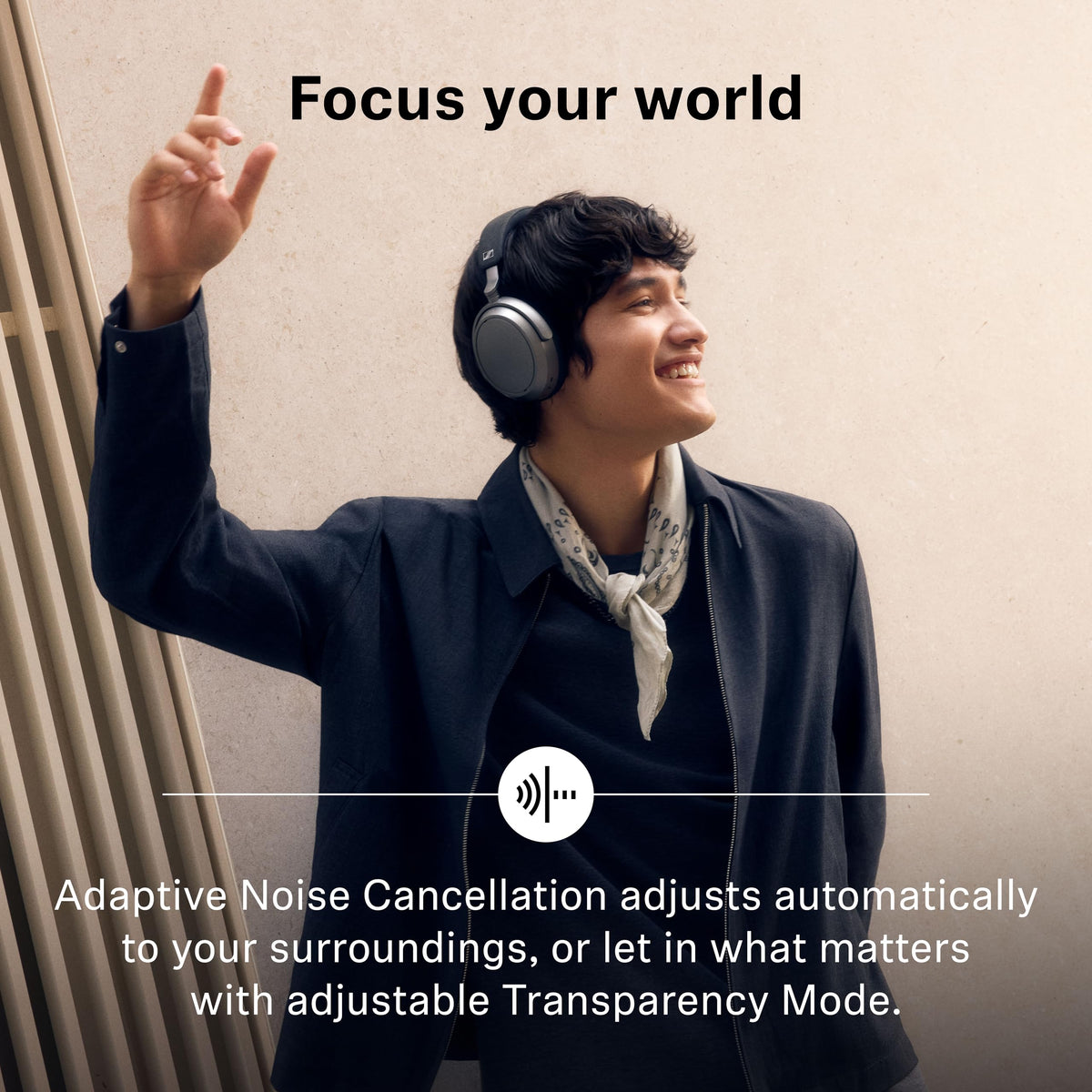 Sennheiser Momentum 4 42mm transducers delivering detailed sound.