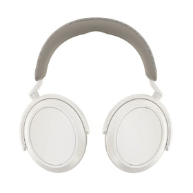 Sennheiser Momentum 4 branding and noise cancellation in action.