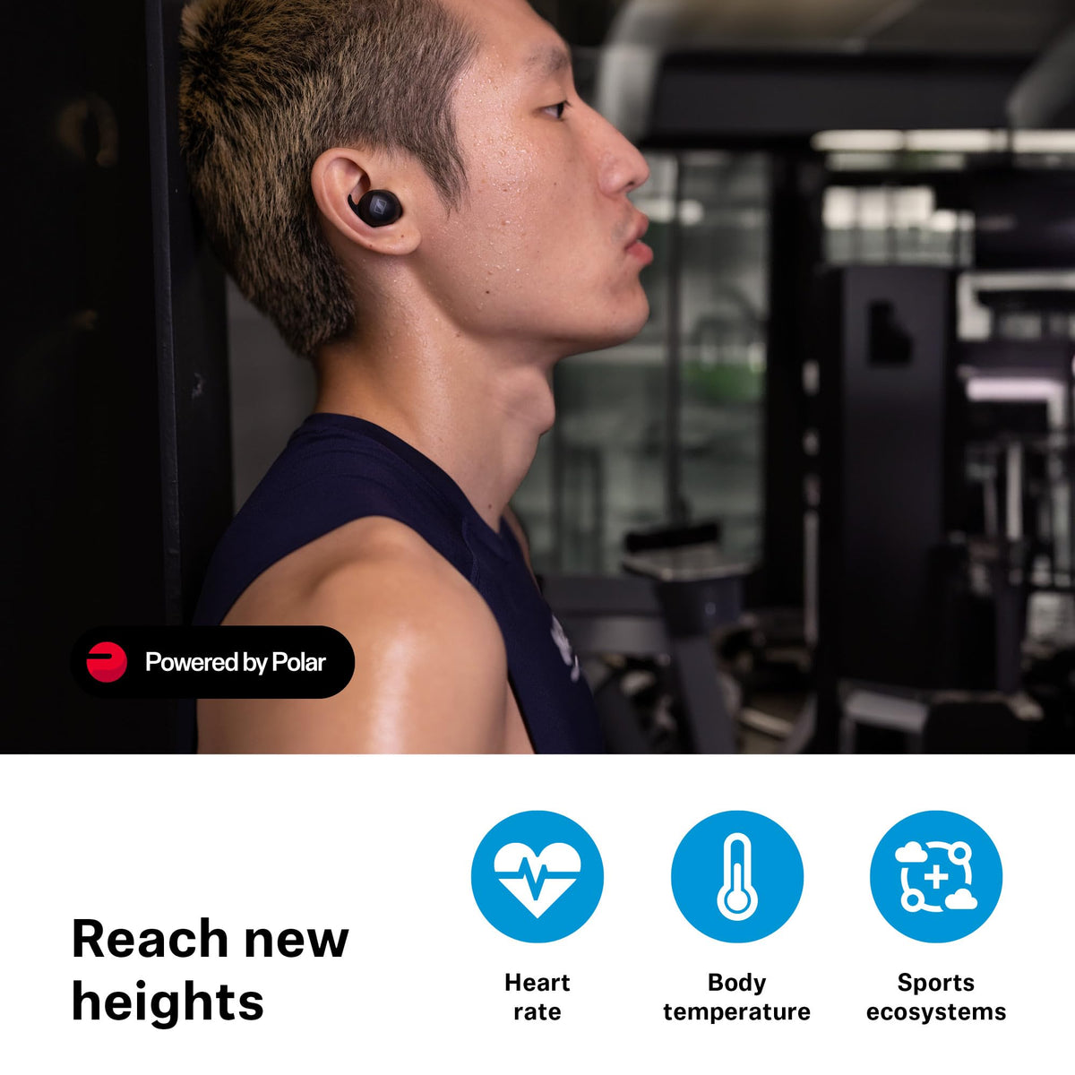 Sennheiser Momentum Sport with Polar tracking app shown on smartphone for real-time metrics