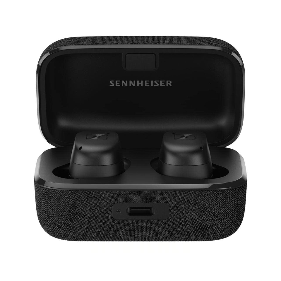 Sennheiser Momentum True Wireless 3 earbuds front view with secure fit.