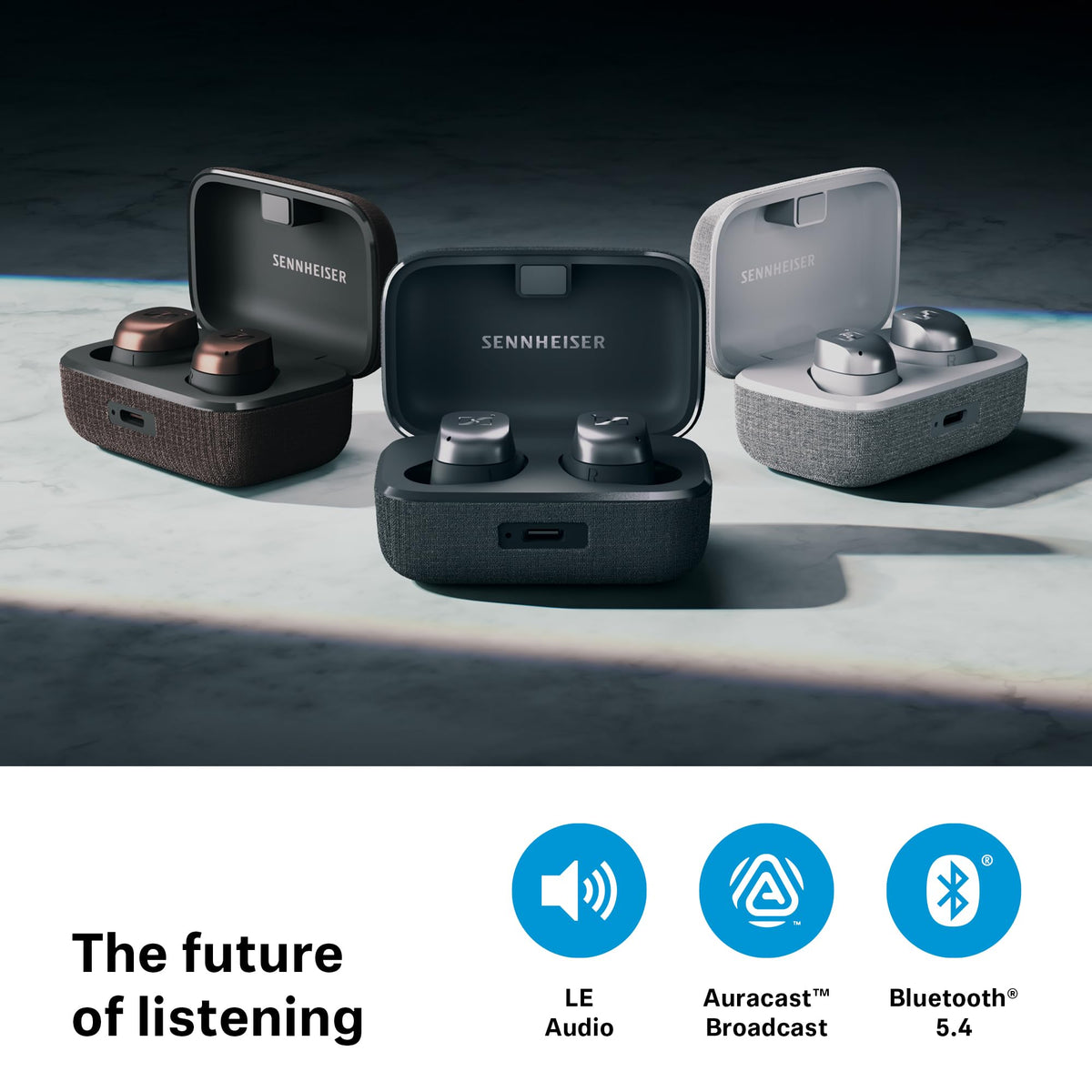 Sennheiser Momentum TW4 LE Audio Auracast connectivity for seamless pairing.