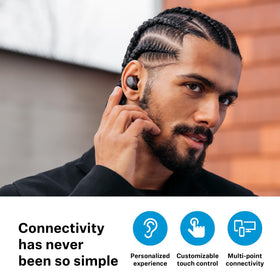 Sennheiser Momentum TW4 soft silicone ear tips graphite provide a comfortable seal.
