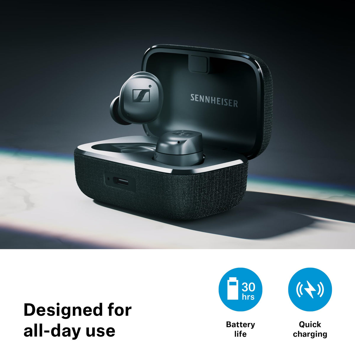 Sennheiser Momentum TW4 touch controls allow personalized playback.