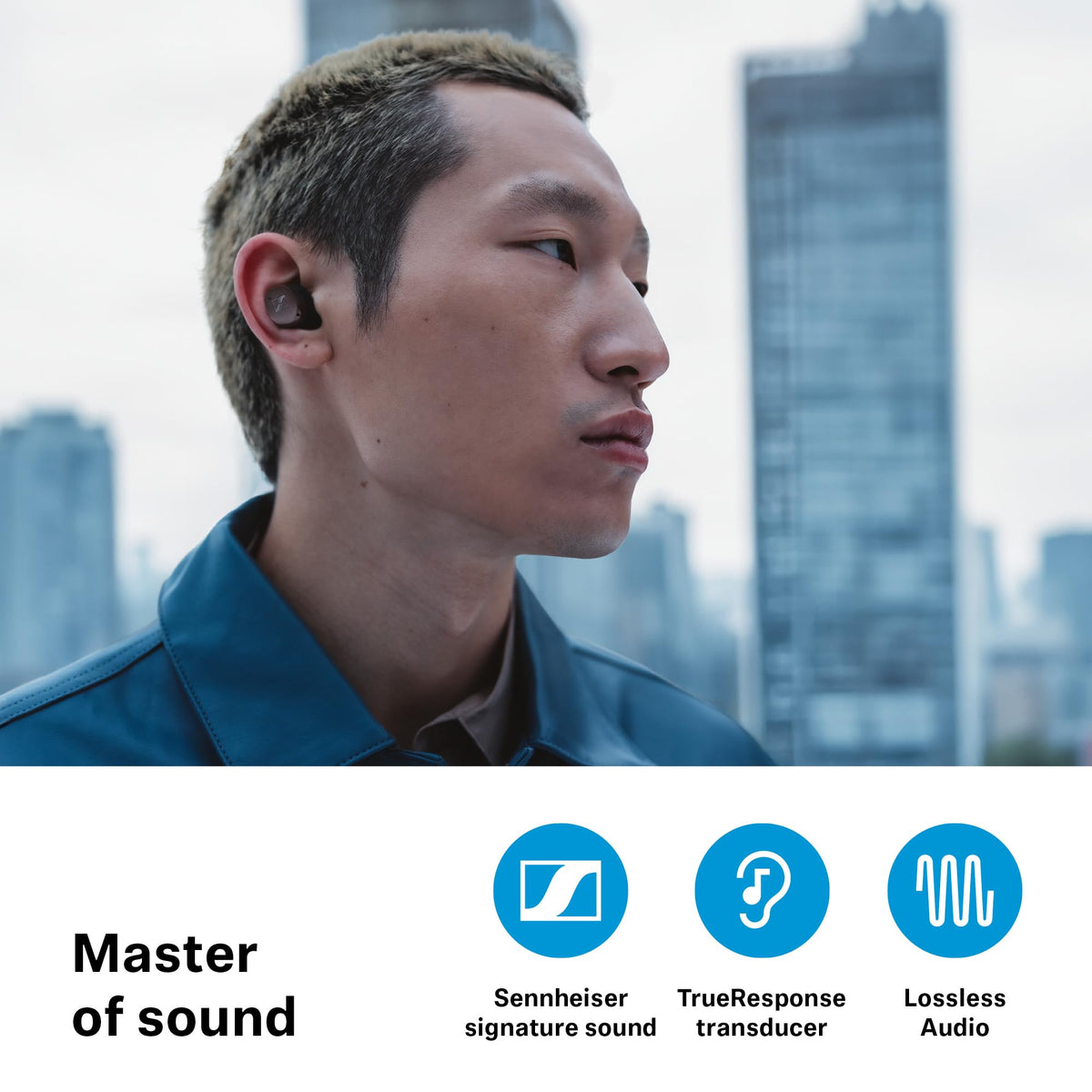 Sennheiser Momentum TW4 wireless charging case highlights quick power top-up.