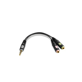 Sennheiser adapter front view showing both 3.5mm female jacks and 4-pole plug for compatibility