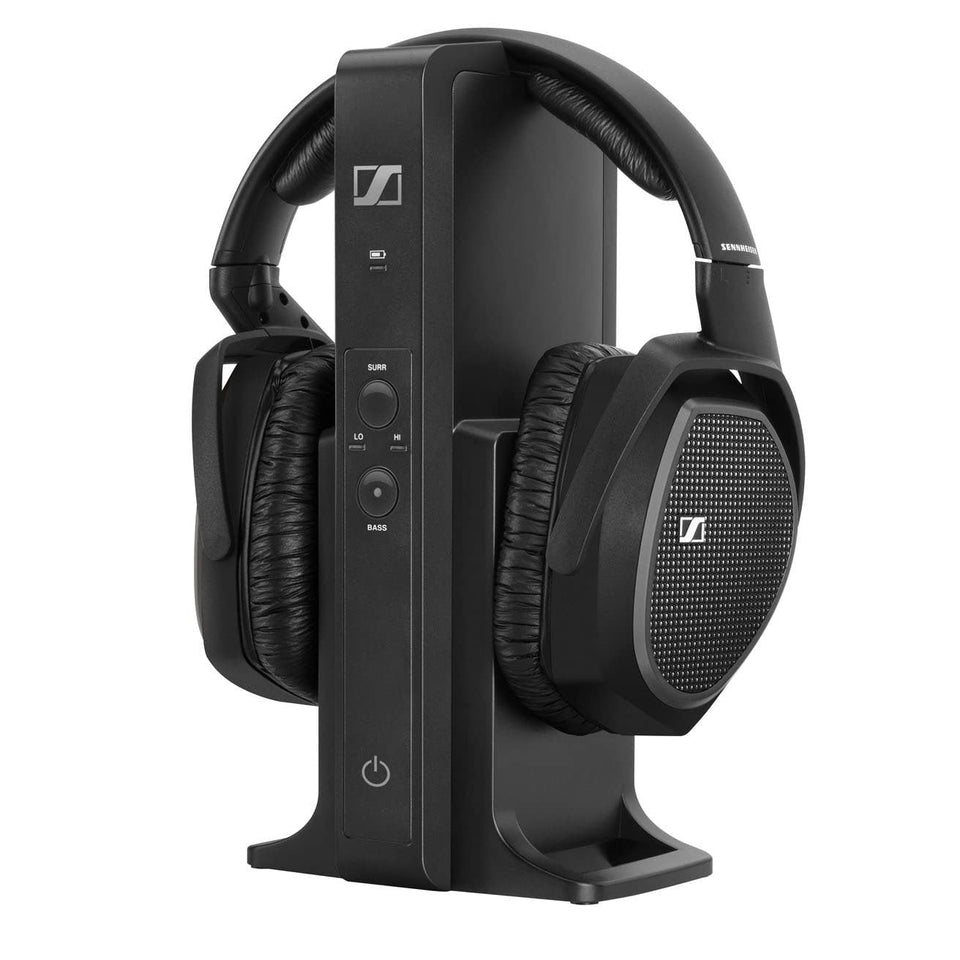 Sennheiser RS 175 headphones with bass boost for immersive TV listening.