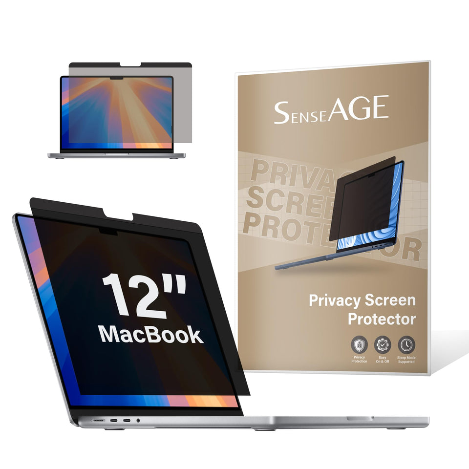 SenseAGE front view of packaged privacy filter showing product and branding benefit privacy