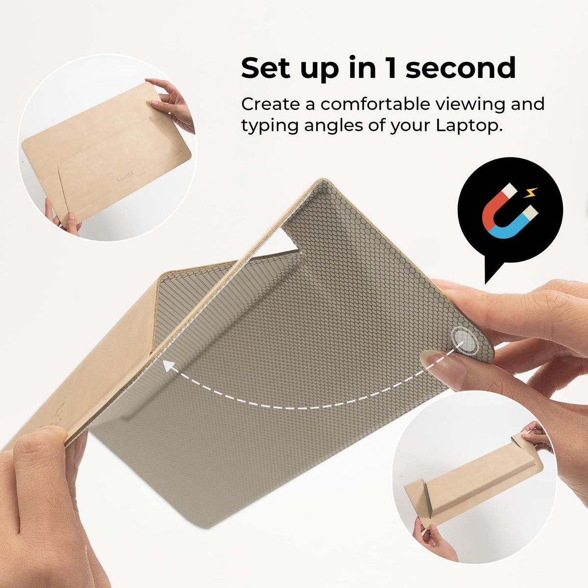 SenseAGE non-slip base detail showing grip that prevents laptop sliding benefit
