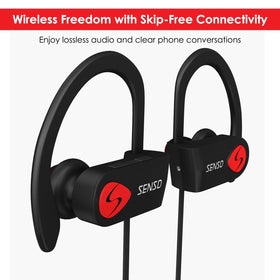 Senso in-ear fit demonstrated on model for stable workout wear