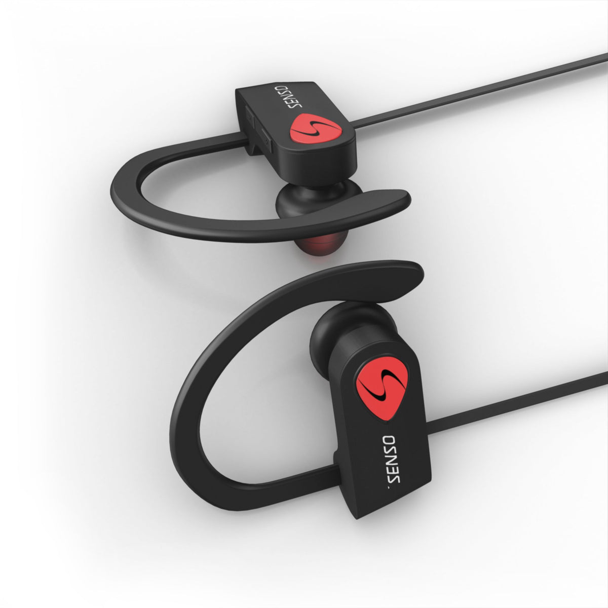 Senso earbuds beside smartphone to show portable scale and battery benefit