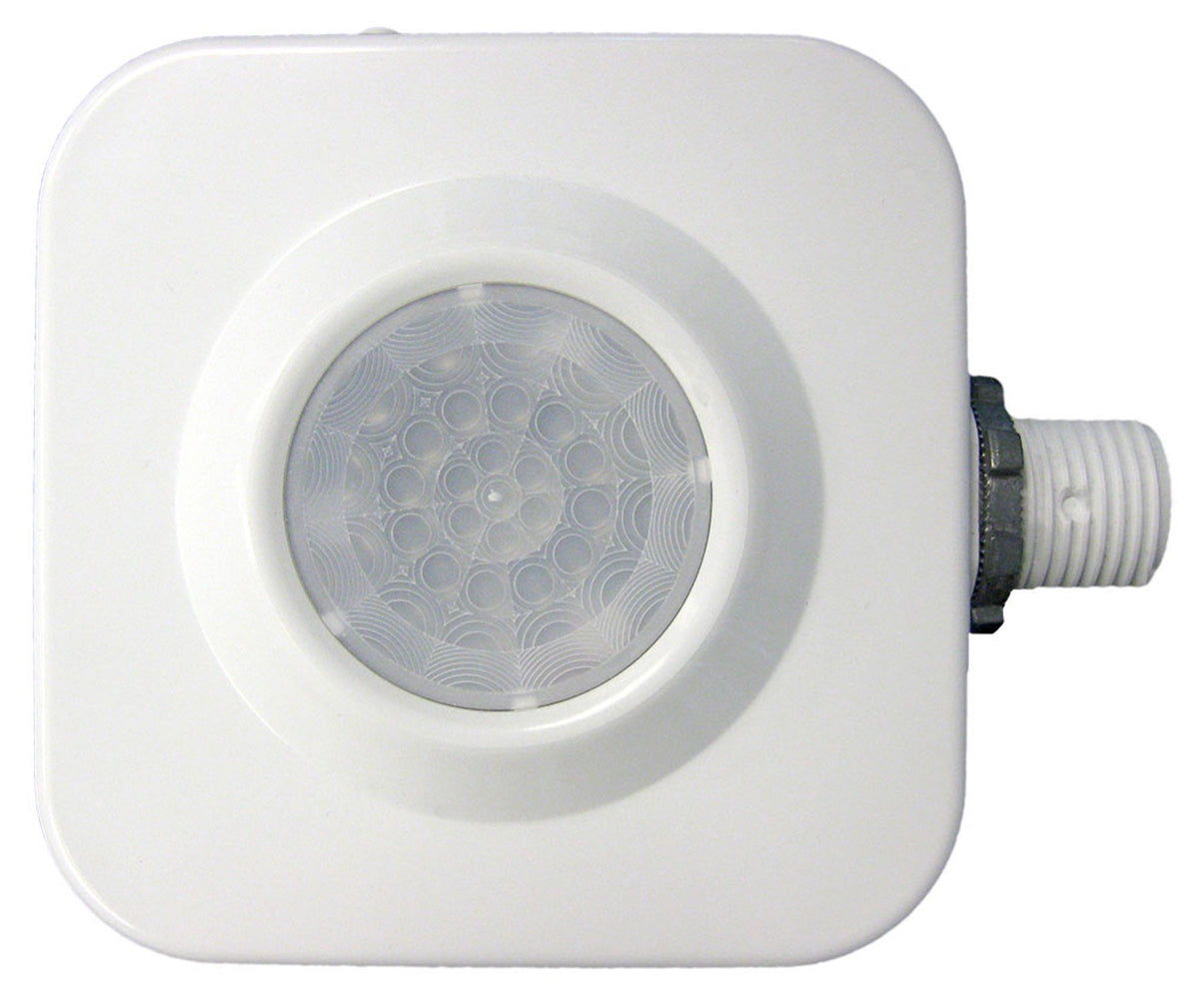 Sensor Switch CMRB 6 front view on high-bay fixture showing compact white housing and quick install benefits