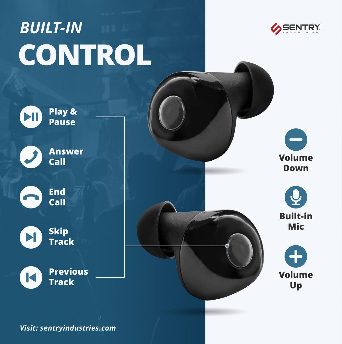 SENTRY OSE Dot battery life with up to 18 hours of playback.