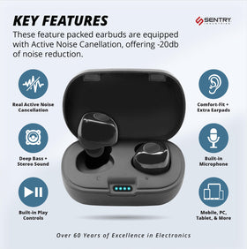 SENTRY OSE Dot earbuds with noise cancellation reduce ambient noise for focused listening.