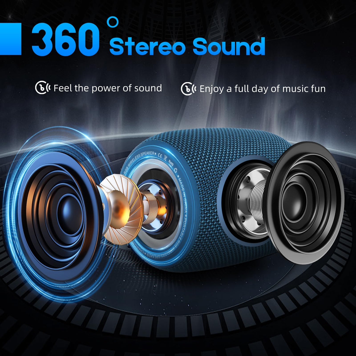 SENXINGYAN speaker with RGB lighting showing 10 color themes for mood matching