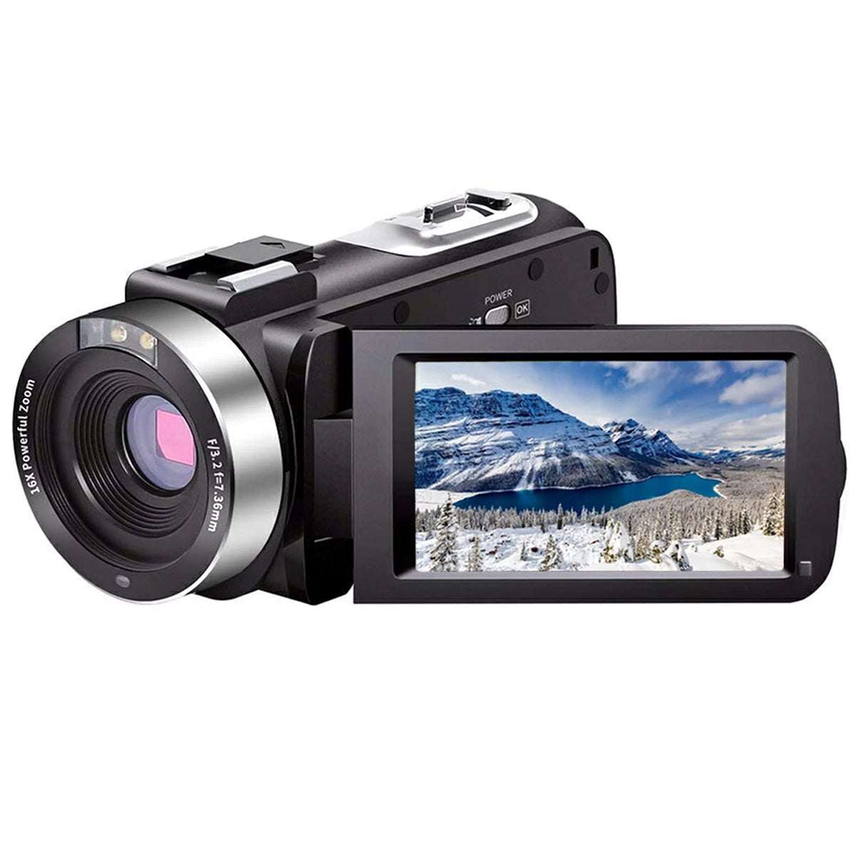 SEREE camcorder front view showing compact body and easy-grip benefits