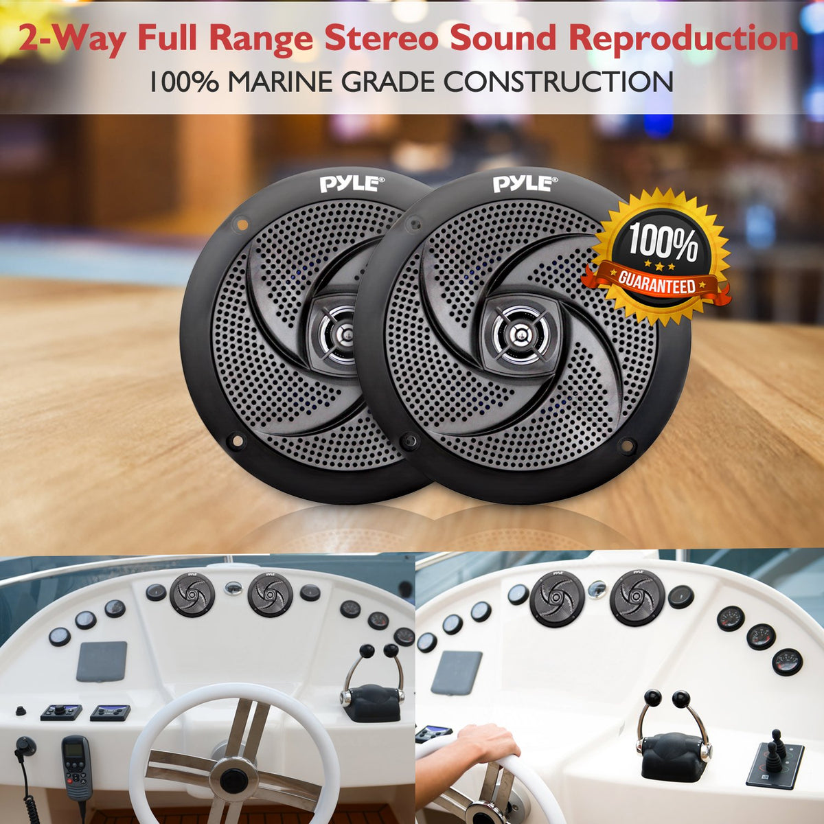 SereneLife easy-installation speakers come with long wires for quick on-site setup.