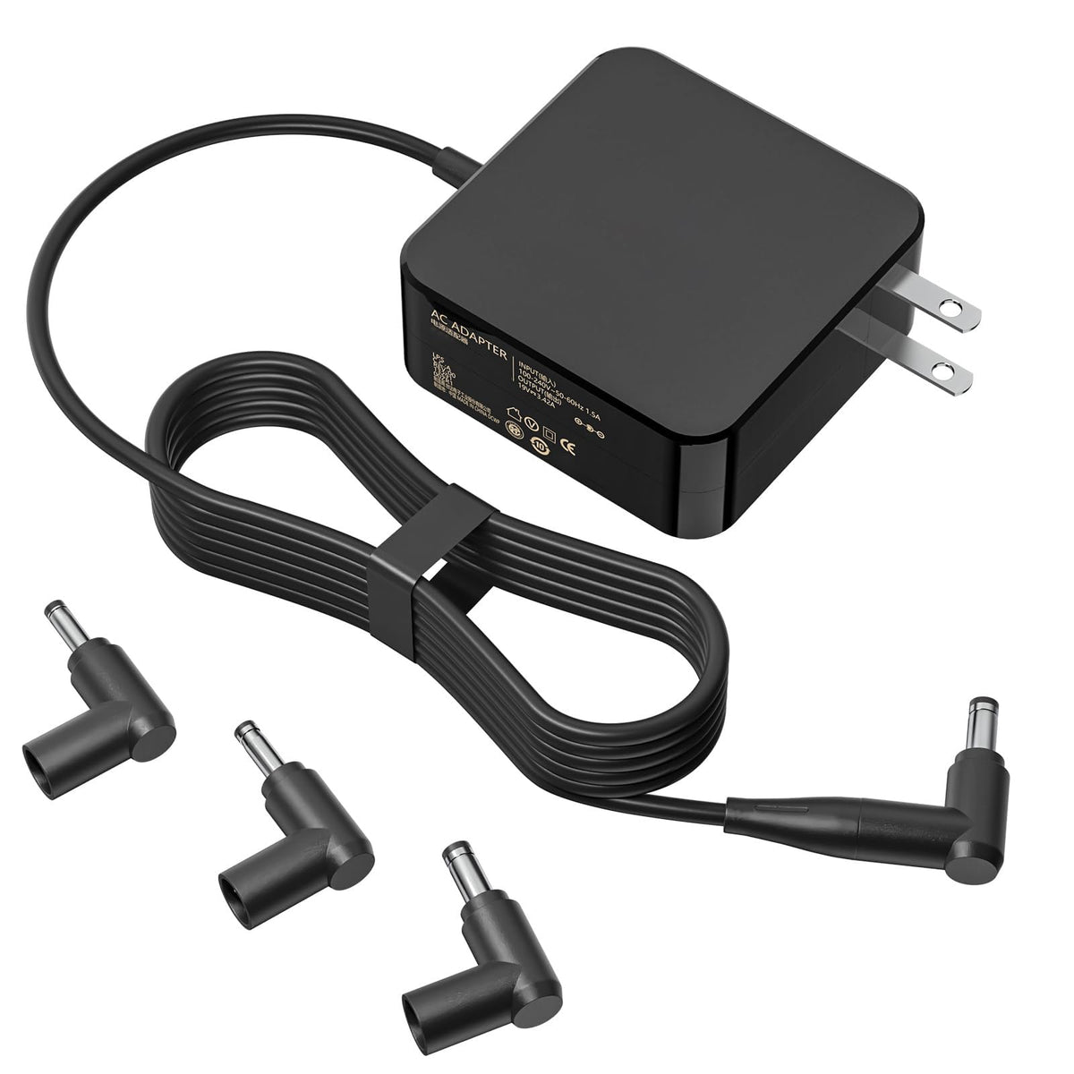 Serenoxa 65W round laptop charger close-up, compact design for travel.